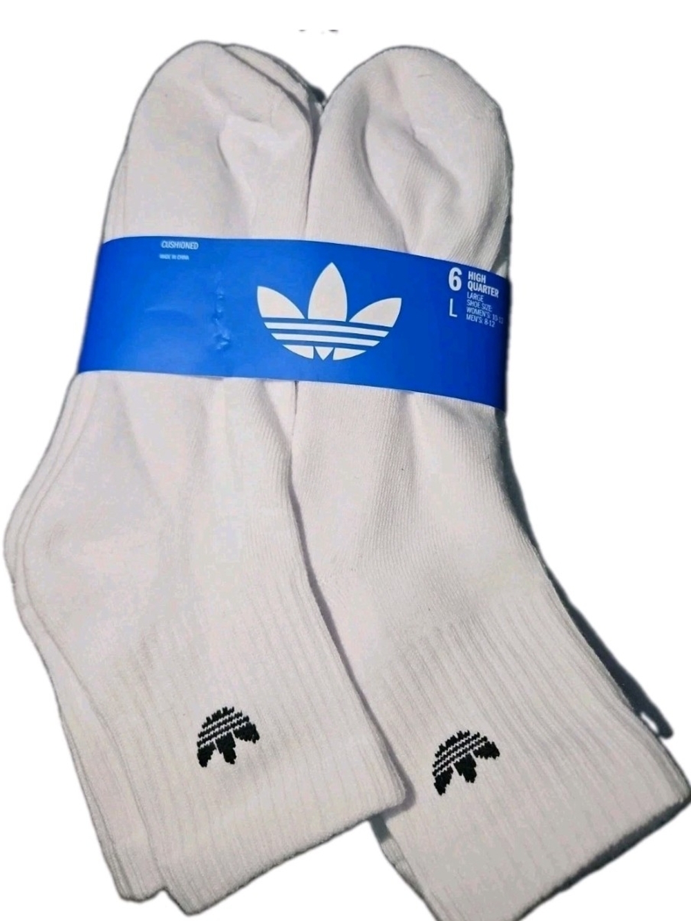 Adidas Originals High Quarter  Socks White 6 Pairs Men's Size 8-12